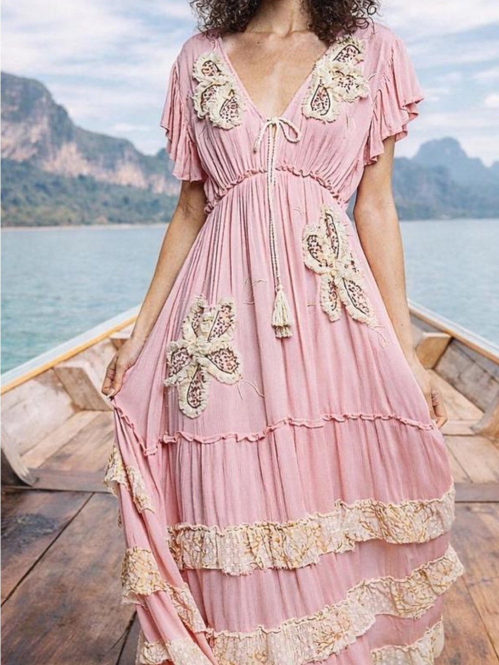 POL Blush Pink Floral Lace Maxi Dress